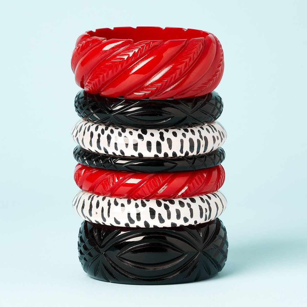 Narrow Red Heavy Carve Fakelite Bangle