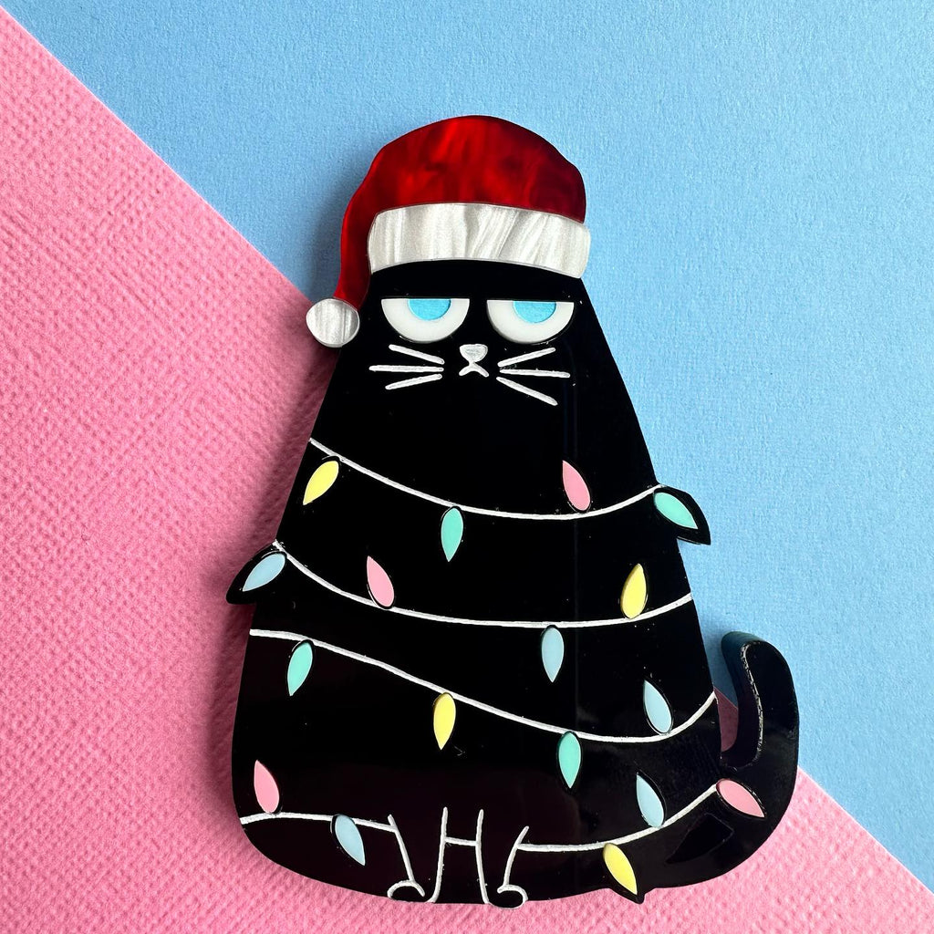 Christmas Grumpy Cat Brooch -  Black