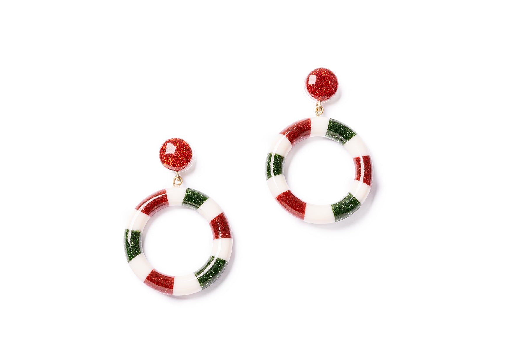 White, Red and Green Candy Stripe Earrings