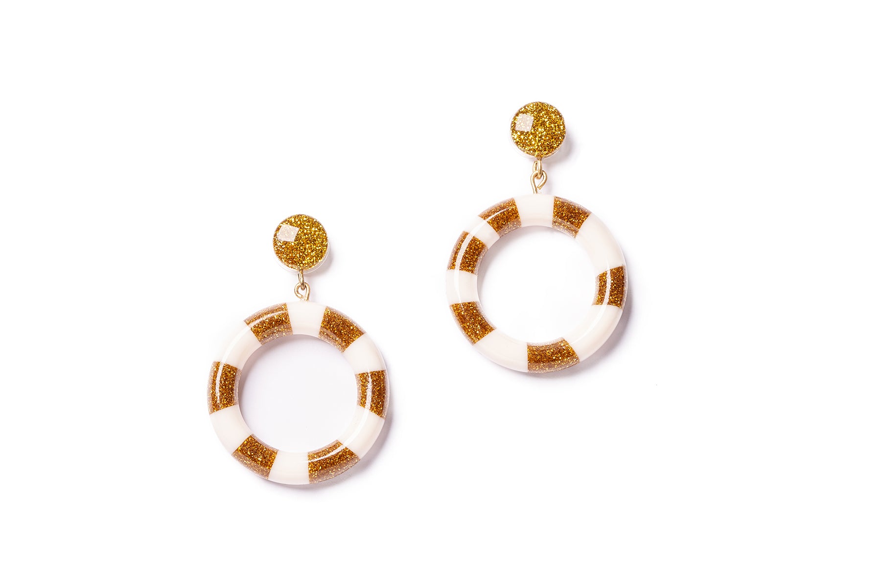 Christmas Gold and White Candy striped hoop Earrings