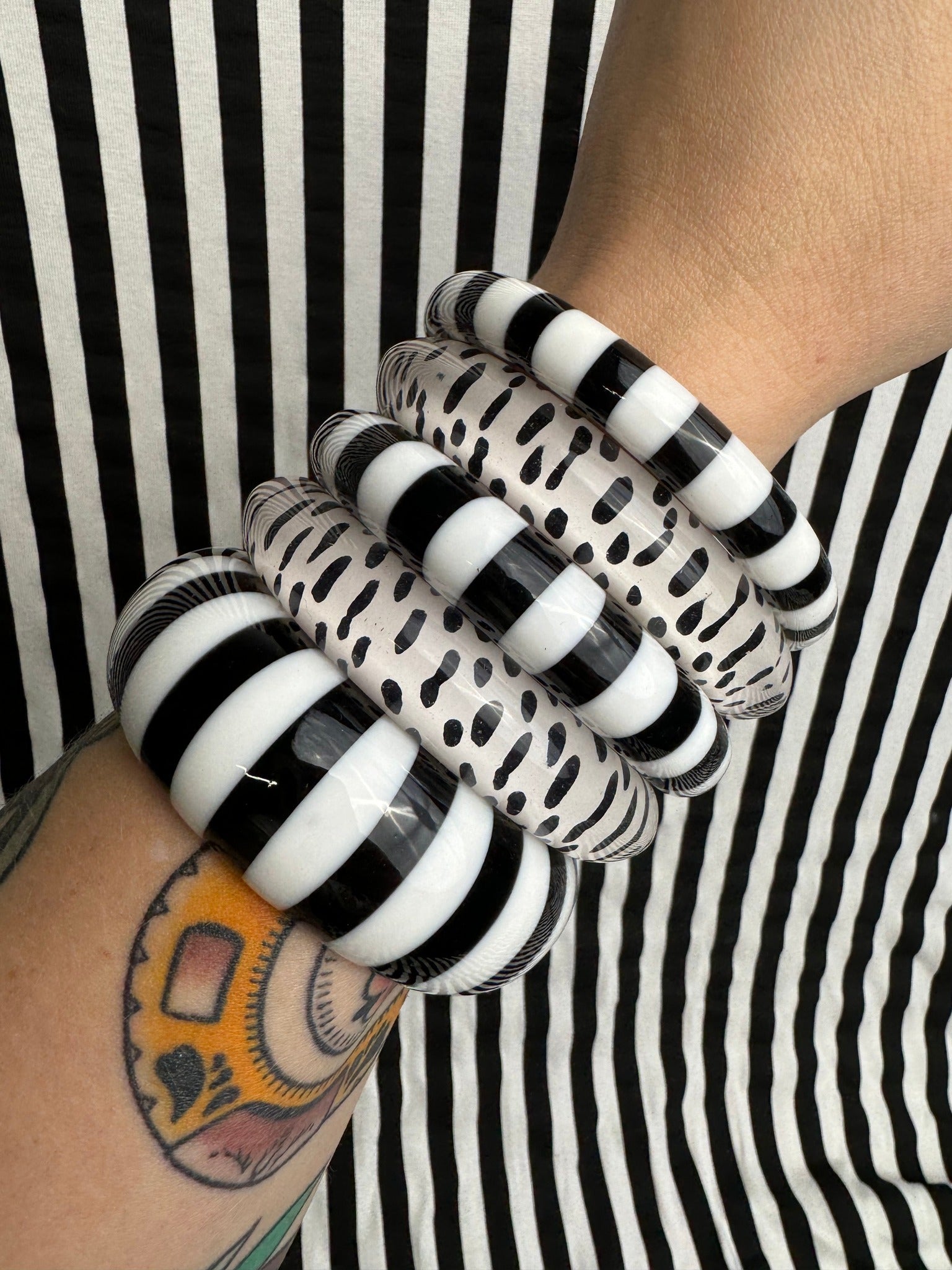 Narrow Skeleton black and white Bangle