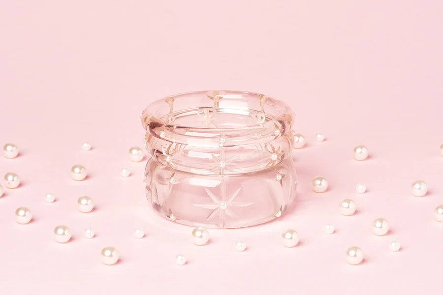 Wide Sparkling Clear Pearls Fakelite Bangle by Splendette