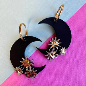 Geo Moon Hoops - Black & Gold