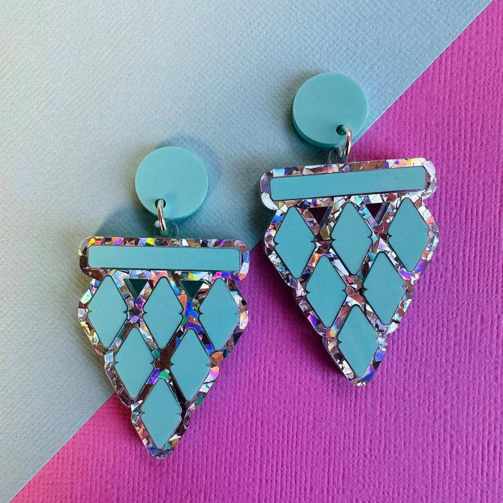 Geo Queen Dangles - Mint & Silver