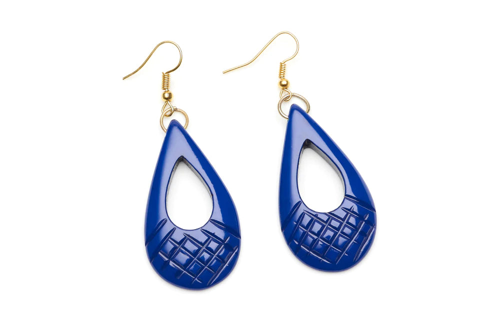 Indigo Heavy Carve Fakelite Drop Earrings