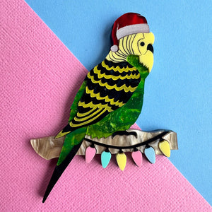 Christmas Budgie Brooch