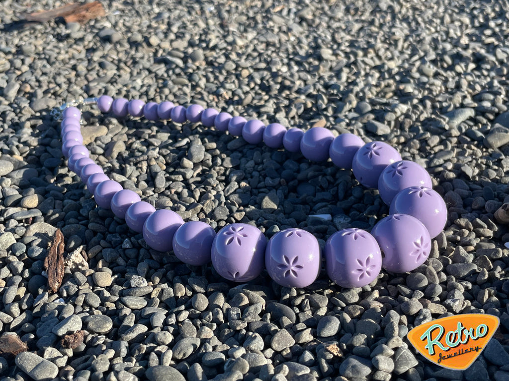 "Blossom" in lilac by MCR carved fakelite bead necklace