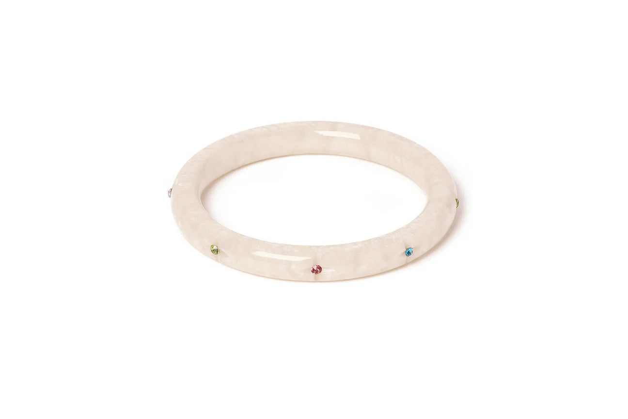 Narrow Frosted White Gems Bangle by Splendette