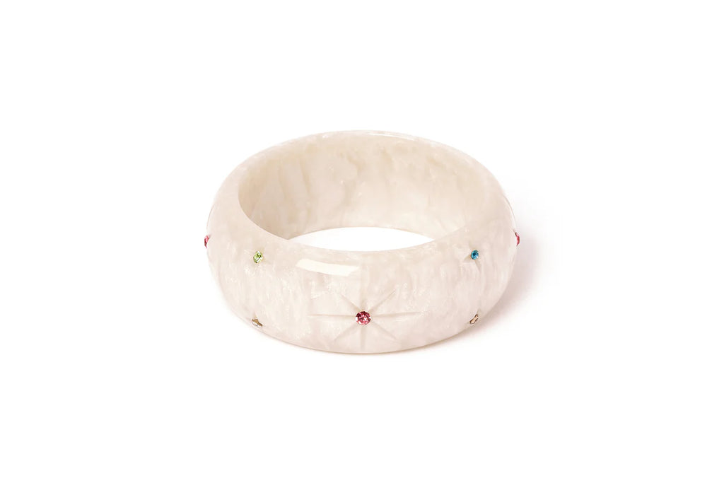 Wide Frosted White Gems Bangle by Splendette