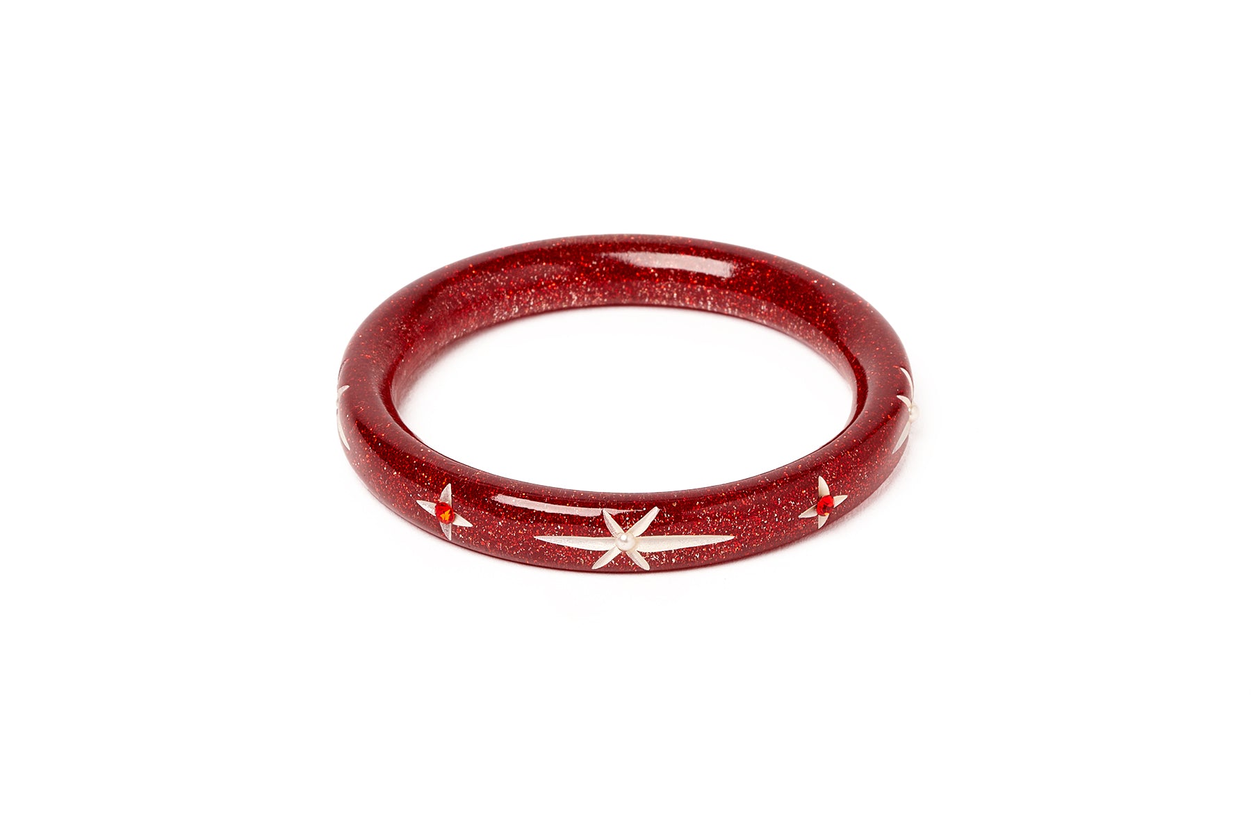 Narrow Red Glitter Snowflake Bangle