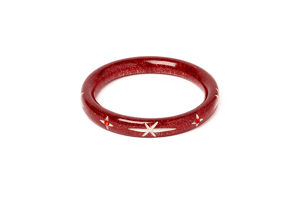 Narrow Red Glitter Snowflake Bangle