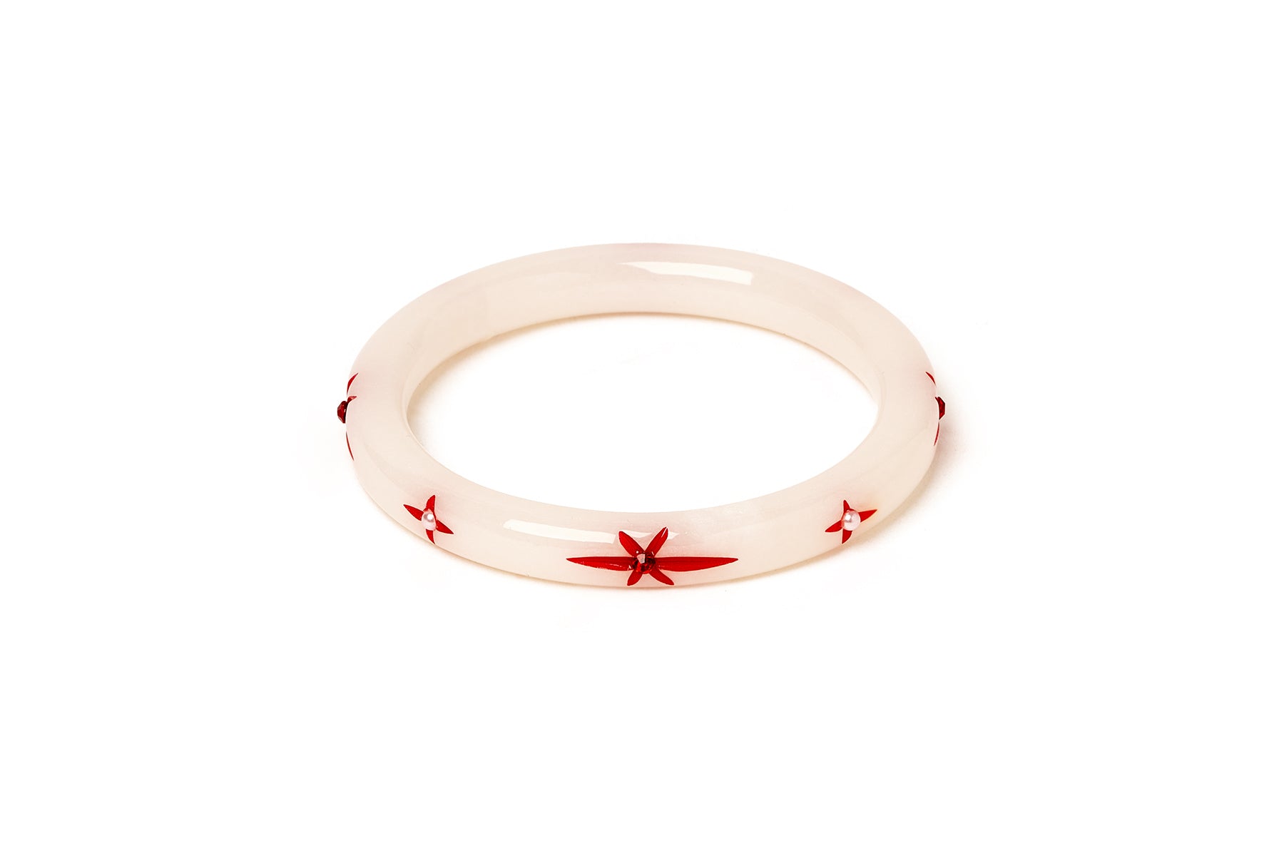 Narrow White Glitter Snowflake Bangle