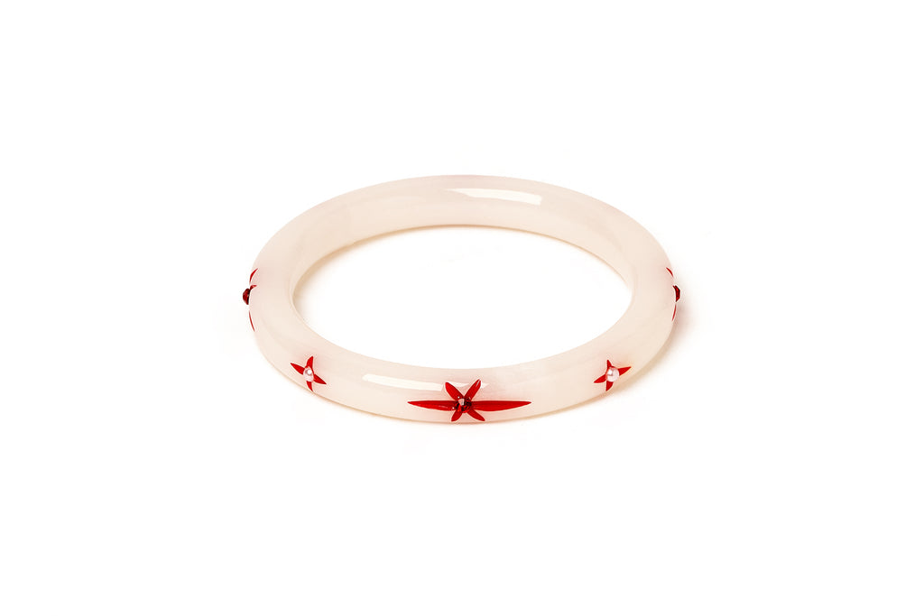 Narrow White Glitter Snowflake Bangle