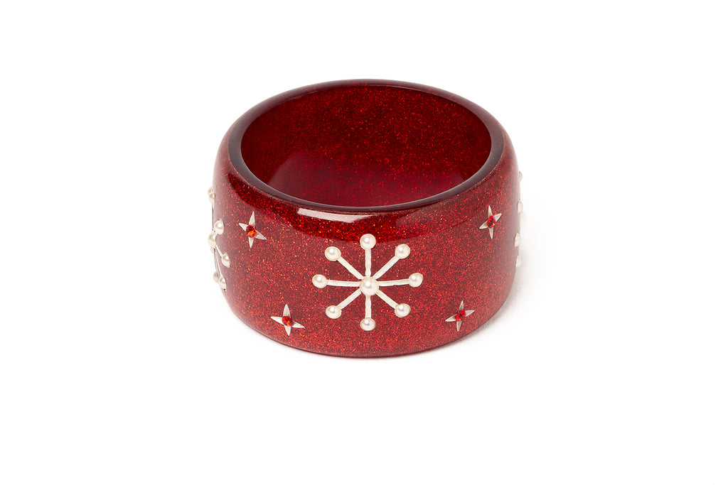 Wide Red Glitter Snowflake Bangle