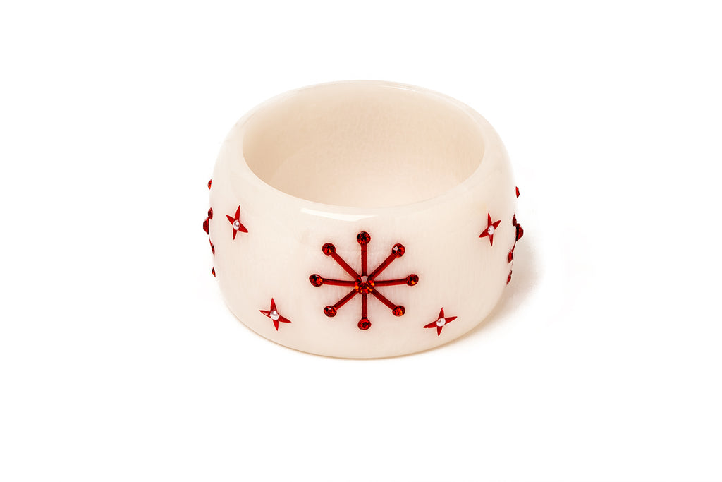 Wide White Glitter Snowflake Bangle