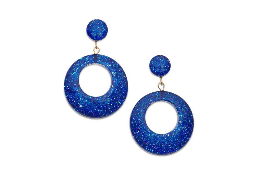 New Blue Glitter Drop Hoop Earrings