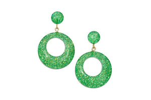 Leaf Green Glitter Drop Hoop Earrings