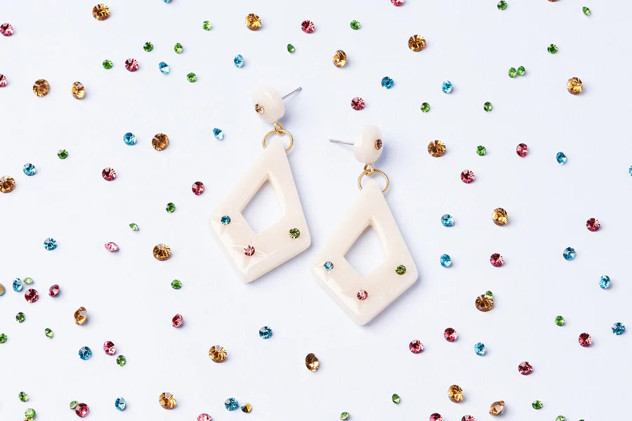White Frosted Gems Drop Earrings