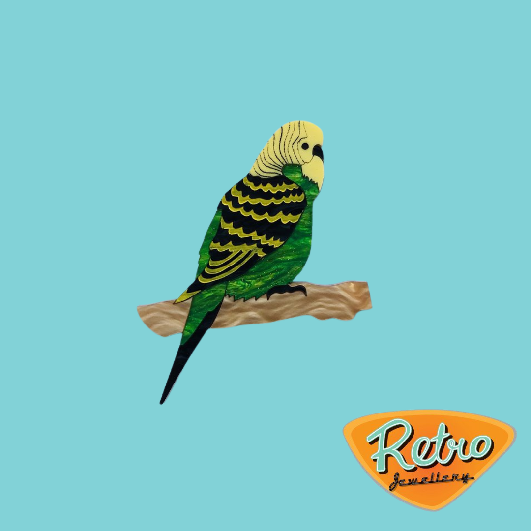 Green Budgie brooch