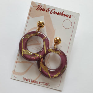 Grace Lucite confetti earrings - Purple with Gold Glitter