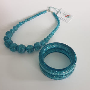 New Teal Glitter Bead Necklace