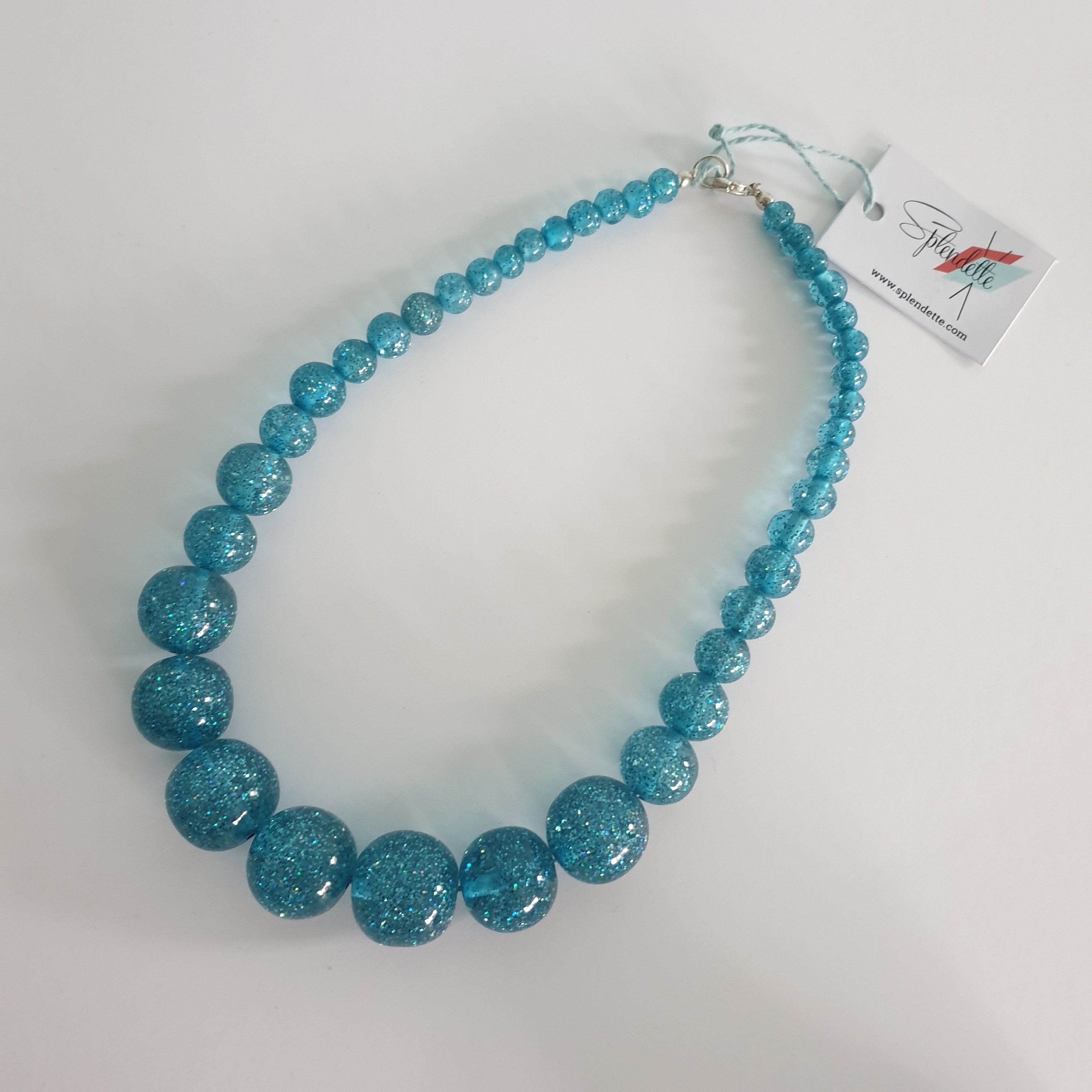 New Teal Glitter Bead Necklace