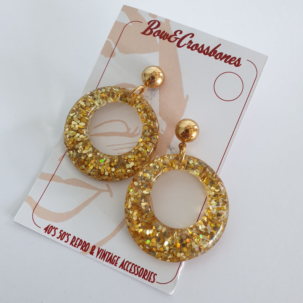 Grace Lucite confetti earrings - Gold glitter