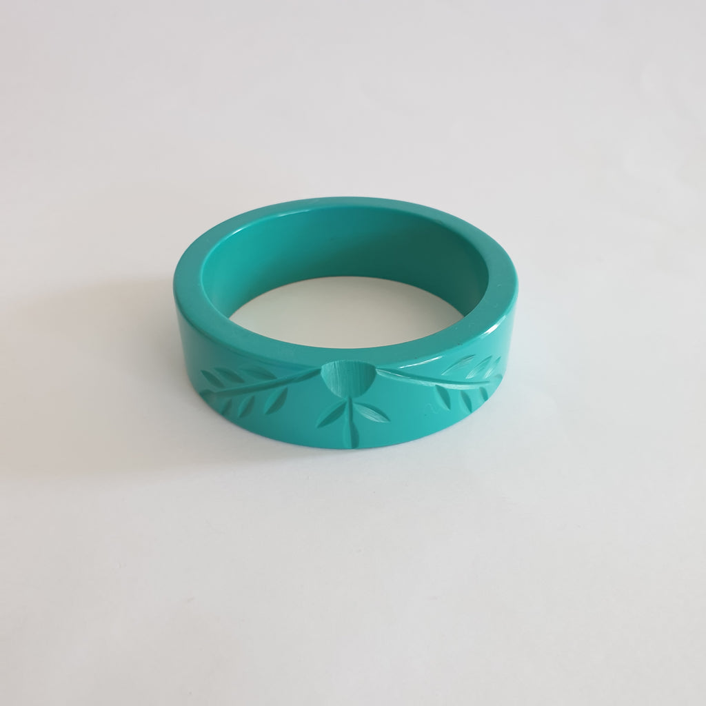 Ivy Vines Carved Bangle - Light Teal