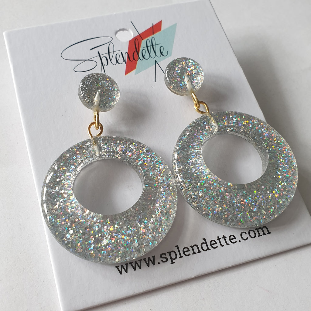 Silver Glitter Drop Hoop Earrings