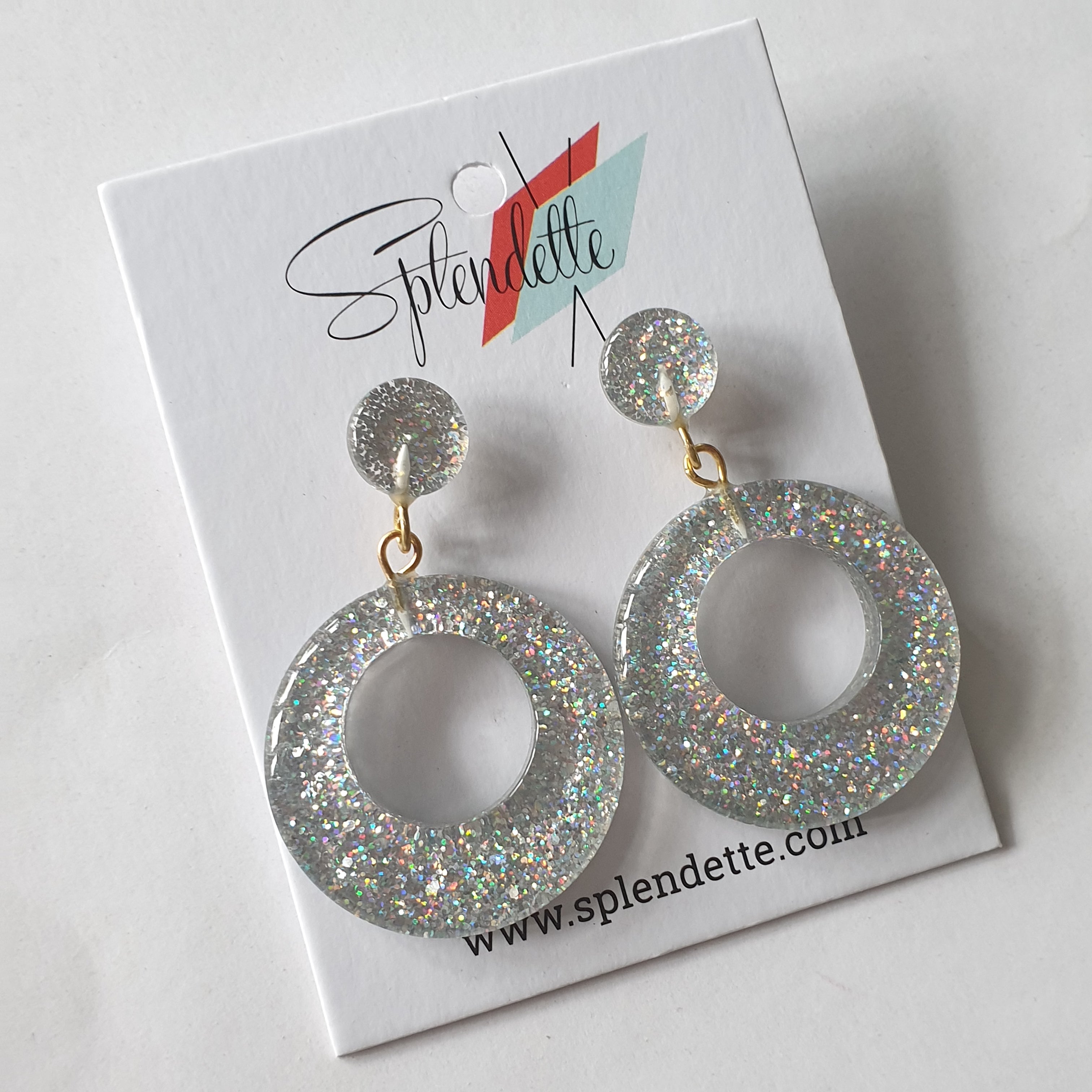 Silver Glitter Drop Hoop Earrings