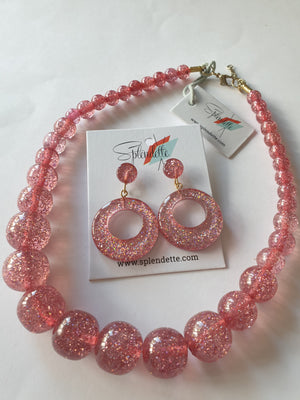 Pale Pink Glitter Bead Necklace