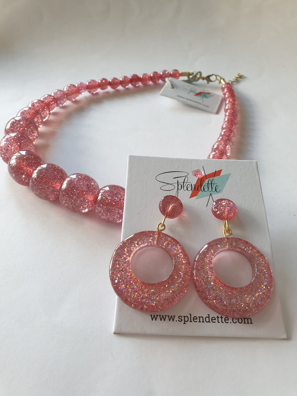 Pale Pink Glitter Bead Necklace