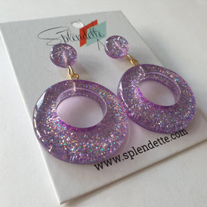 Lilac Glitter Drop Hoop Earrings