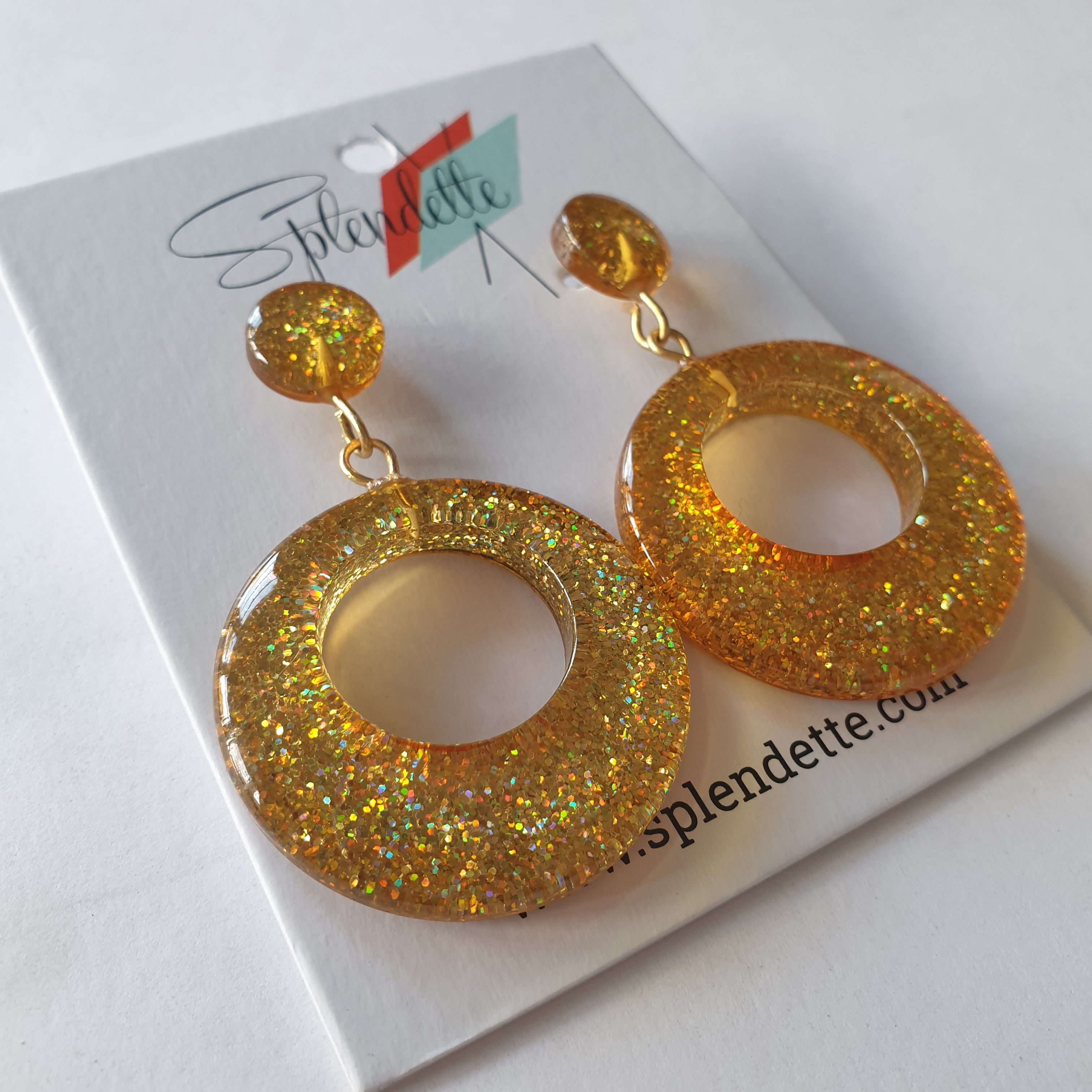 Pale Gold Glitter Drop Hoop Earrings