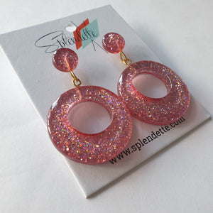 Pale Pink Glitter Drop Hoop Earrings