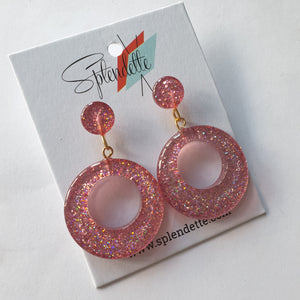 Pale Pink Glitter Drop Hoop Earrings