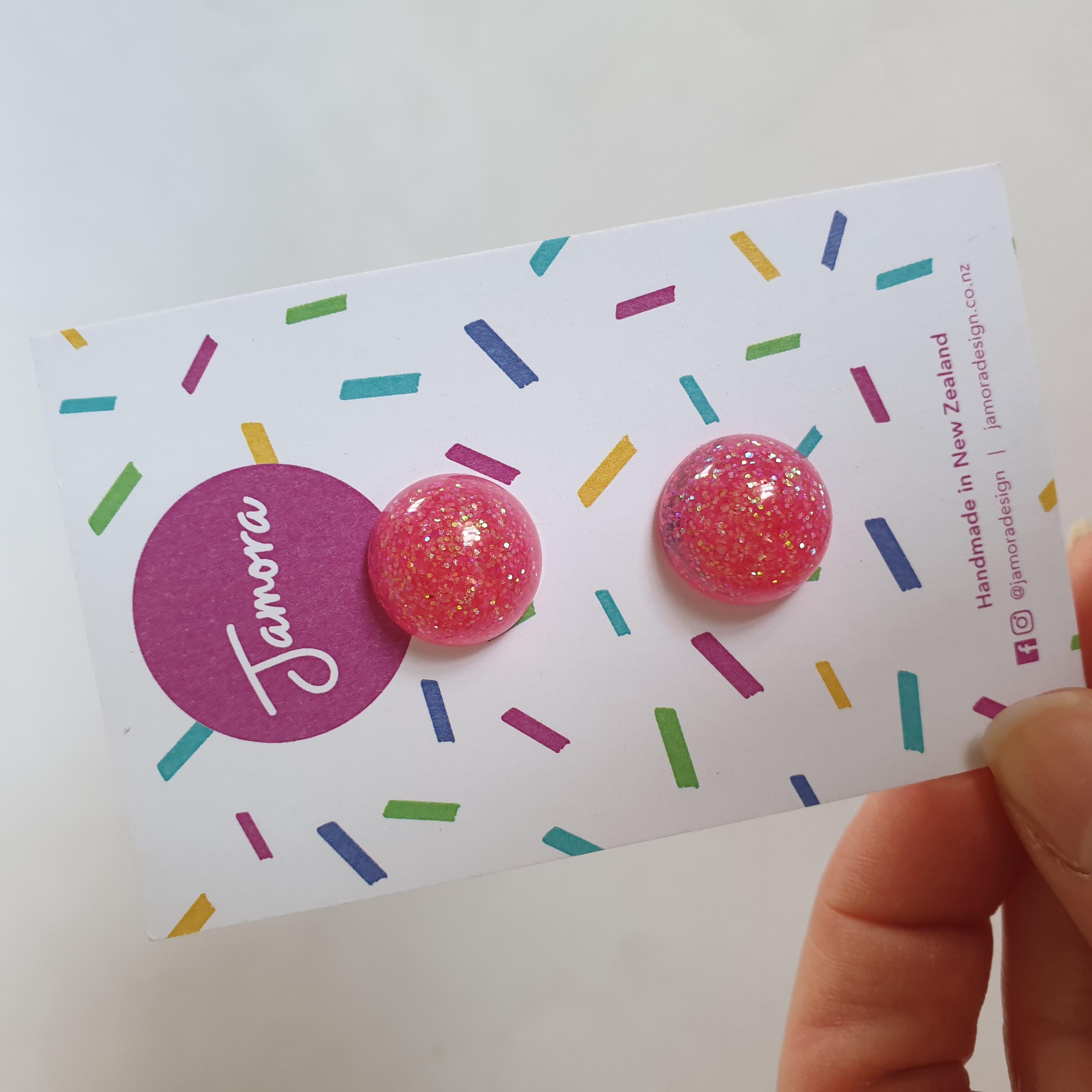 Baby Pink Glitter Stud Earrings