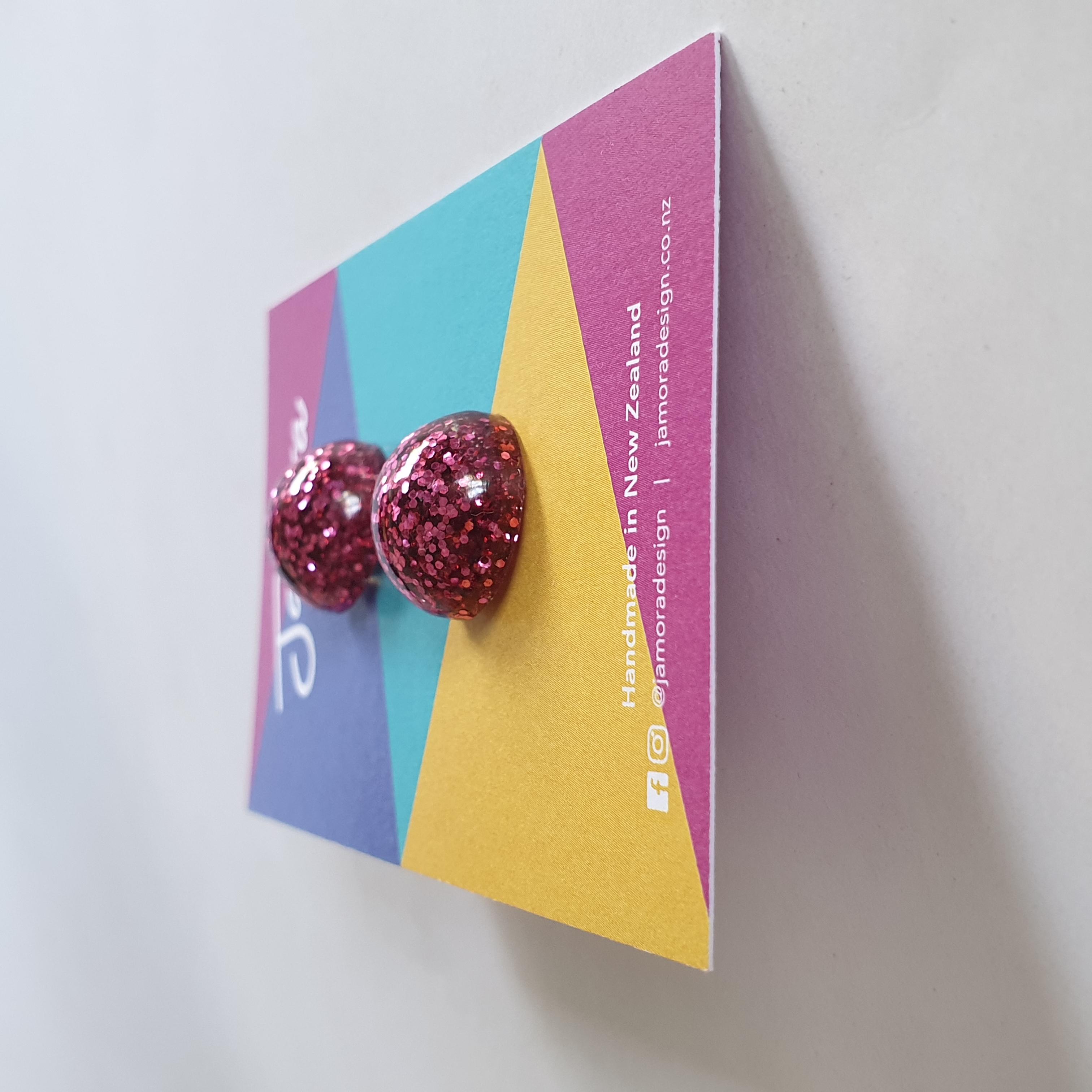 Fuchsia Pink Glitter Stud Earrings