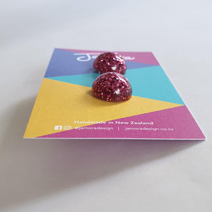 Fuchsia Pink Glitter Stud Earrings