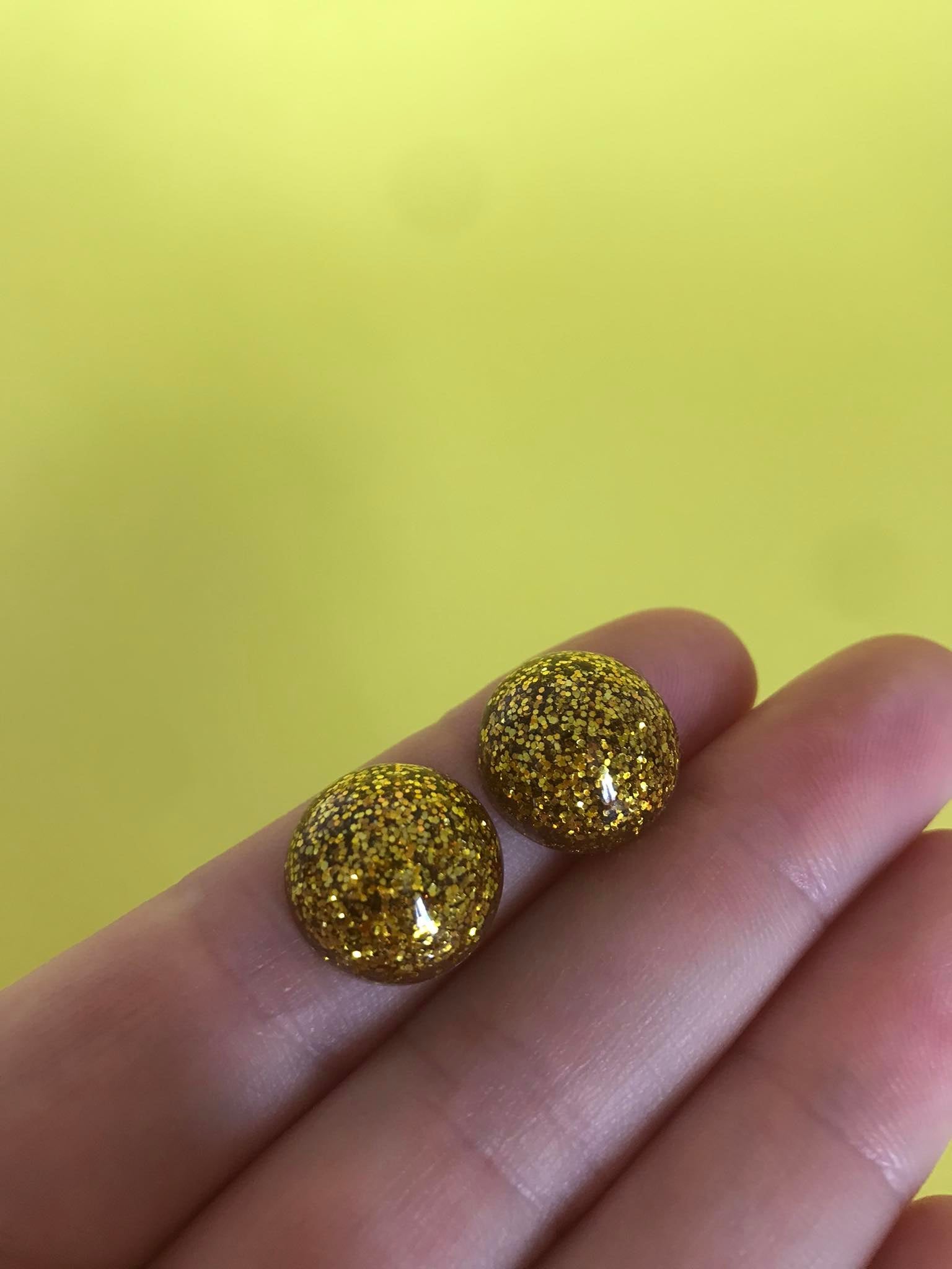 Gold Glitter Stud Earrings