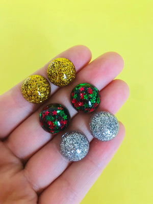 Gold Glitter Stud Earrings