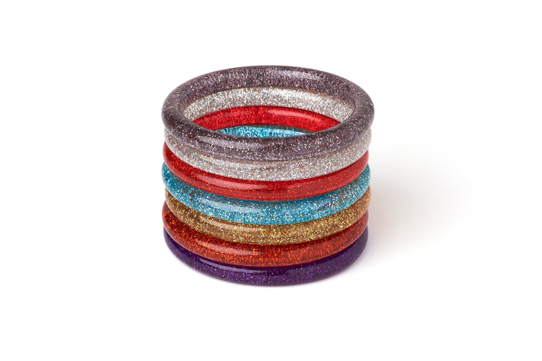 Narrow Silver Glitter Bangle