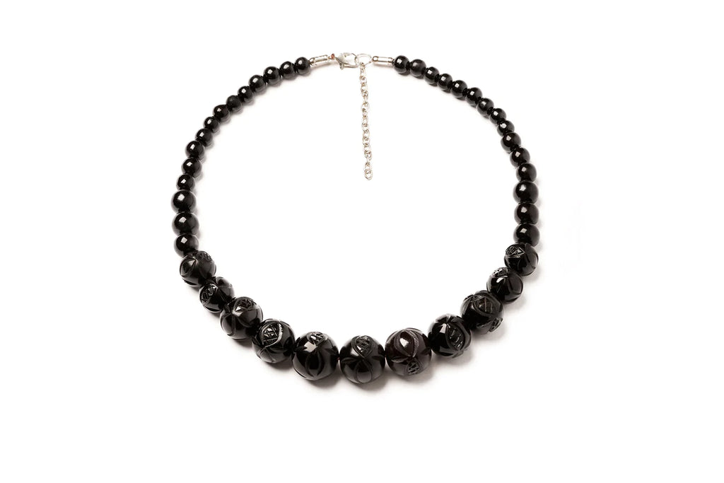 Black Heavy Carve Fakelite Bead Necklace