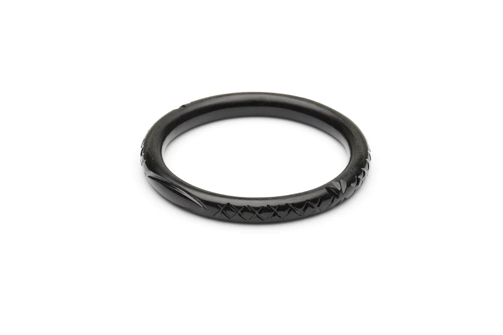 Narrow Black Heavy Carve Fakelite Bangle