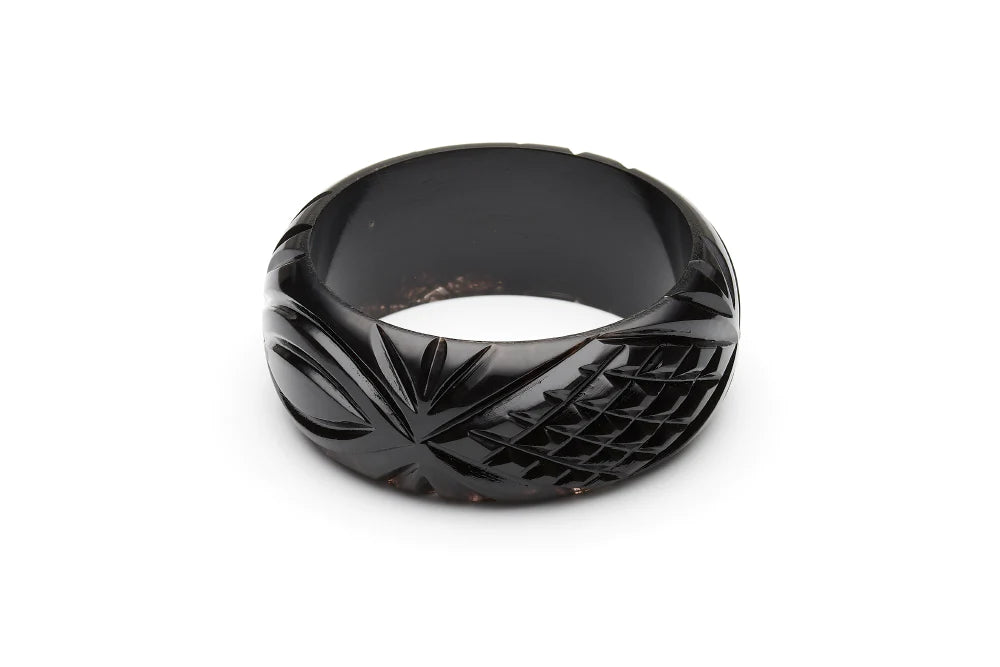 Wide Black Heavy Carve Fakelite Bangle