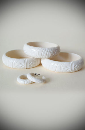 Etta Tropical Carve Hoop Earrings - White