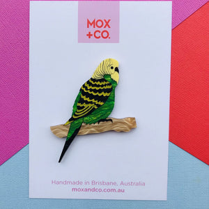 Green Budgie brooch
