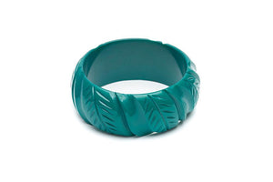 Wide Jade Green Heavy Carve Fakelite Bangle