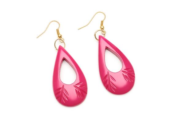 Iris Pink Heavy Carve Fakelite Drop Earrings