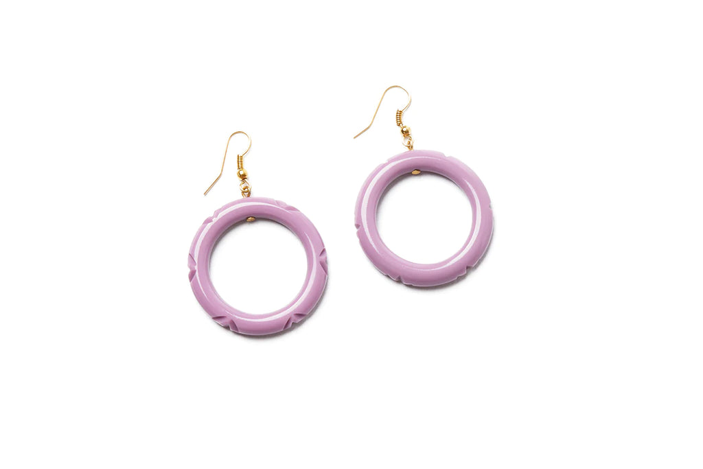 Heather Heavy Carve Fakelite Drop Hoop Earrings